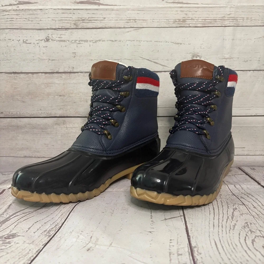 Nautica Meloday Duck Boots Navy Blue Black Waterproof Lace Up Fleece Lined Sz 9‎
